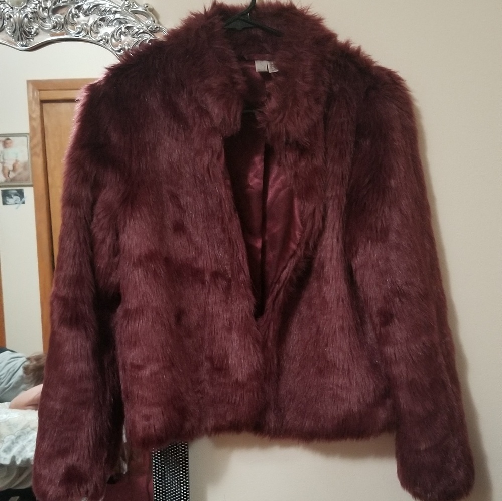 Burgundy Faux Fur Jacket